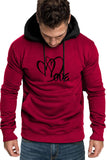 Valentine Love Heart Print Color Block Men's Pullover Hoodie