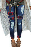 Hollow Out Leopard Splice Ripped Jeans