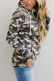 Camouflage Zipper Collar Striped Doublehood Sweatshirt