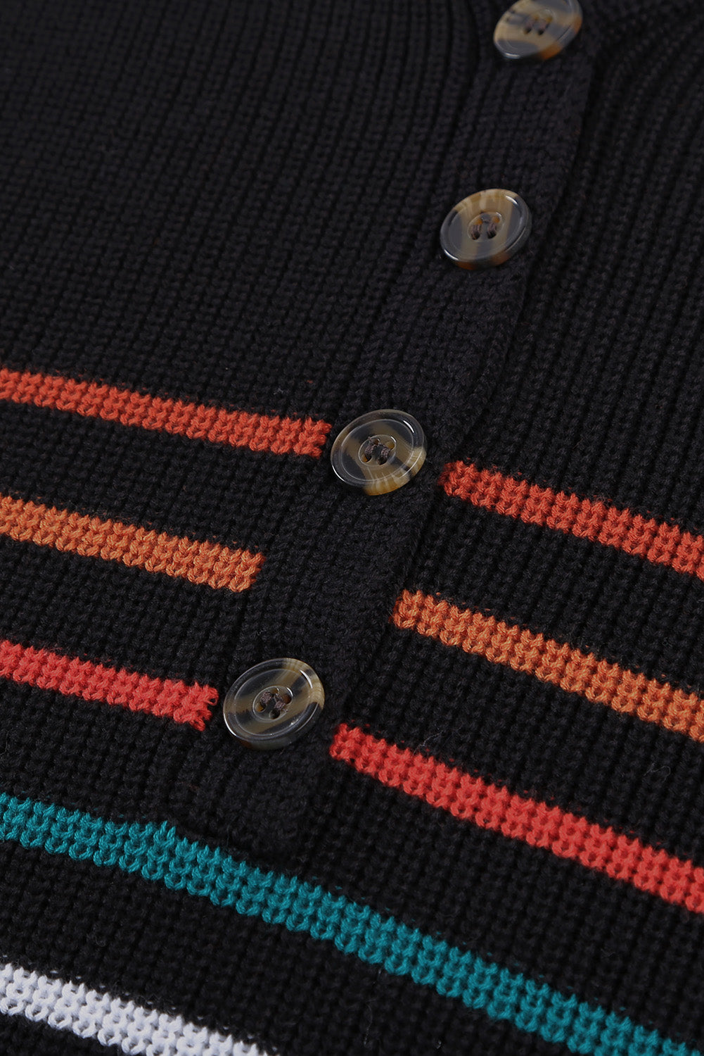 V Neck Striped Pattern Knit Tank Top with Buttons