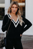 Deep V Contrasted Neckline Knitted Sweater