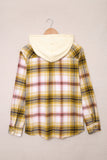 color Plaid Print Pocket Drawstring Hooded Jacket