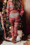 Reindeer Geometric Print Top and Skinny Pants Lounge Set