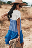 Loose Fit Ruffled Color Block Dress