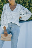 White Loose Puff Sleeve Lace Blouse