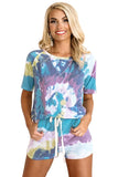 Tie-dye Print Tee and Drawstring Shorts Lounge Set