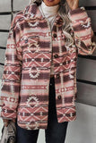 Tribal Print Pocket Buttoned Sherpa Jacket