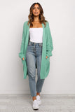 Beige Long Line Open Front Knitted Cardigan with Pockets