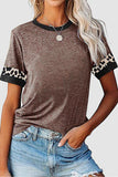 Contrast Color Leopard Stitching Crew Neck Tee