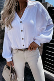 Turn Collar V Neck Crinkled Cuffed Shirt
