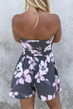 Floral Print Bandeau Romper with Pockets