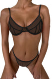 Solid Color Mesh Spaghetti Straps Bralette Set