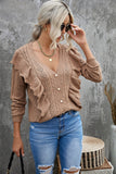 Ruffled Buttoned Open Front Knitted Sweater