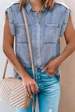 Rolled Sleeve Buttoned Denim Shirt with Pocket