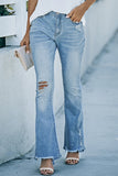 Sky Blue High Rise Distressed Flared Jeans