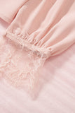 V Neck Lace Splicing Cuffs Button Knotted Blouse