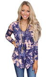 Leopard Tie Dye V Neck Pleated Long Sleeve Top