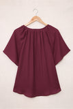 Red Split Neck Pleated Loose Top