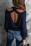 Blue Cool Breeze Cotton Cold Shoulder Sweater