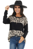 Latter Colorblock Leopard Print Long Sleeve Top