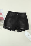 Frayed Hem Denim Shorts with Pockets