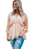 Floral Print V Neck Ruched Babydoll Blouse