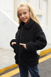 Lapel Zipper Pockets Girl's Sherpa Coat