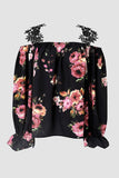 Floral Print Lace Patchwork Loose Cold Shoulder Blouse