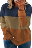 Crew Neck Striped Color Block Plus Size Sweatshirt