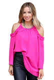 Ruffled Cold Shoulder Long Sleeve Top