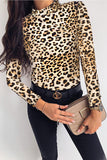 High Neck Leopard Long Sleeve Bodysuit