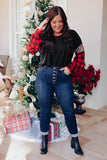 Sequined Leopard Insert Plaid Sleeve Plus Size Top