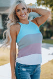 Sky Blue Color Block Striped Knit Tank Top