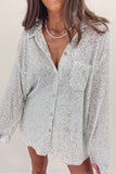 Silver Sequin Pocketed Loose Shirt