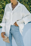 White Billowy Sleeves Pocketed Shirt