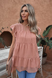 Dusty Pink Polka Dot Babydoll Style Flutter Sleeve Top