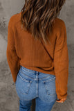 Brown V Neck Drop Shoulder Buttons Cardigan