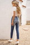 High Rise Distressed Raw Hem Skinny Jeans