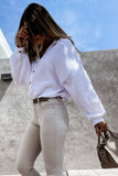 Turn Collar V Neck Crinkled Cuffed Shirt