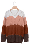 V Neck Colorblock Textured Knit Sweater