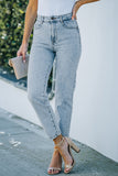 Light Washed Straight Leg Ankle Jeans