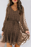 Swiss Dot Long Sleeve Mini Dress with Waist Tie