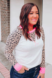 Leopard Patchwork Long Sleeve Plus Size Top