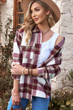 Red Plaid Print Pocket Buttoned Shacket