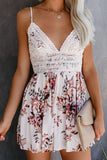 Deep V Spaghetti Straps Lace Floral Romper