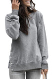 Casual Slit Side Button Long Sleeves Sweatshirt