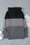 Khaki Drawstring Color Block Stripe Casual Hoodie