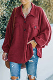 Red Polo Collar Buttoned Patchy Top with Pockets