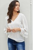 Flare Sleeve V Neck Loose Blouse