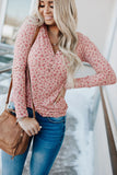 Navy Button V Neck Long Sleeve Floral Top
